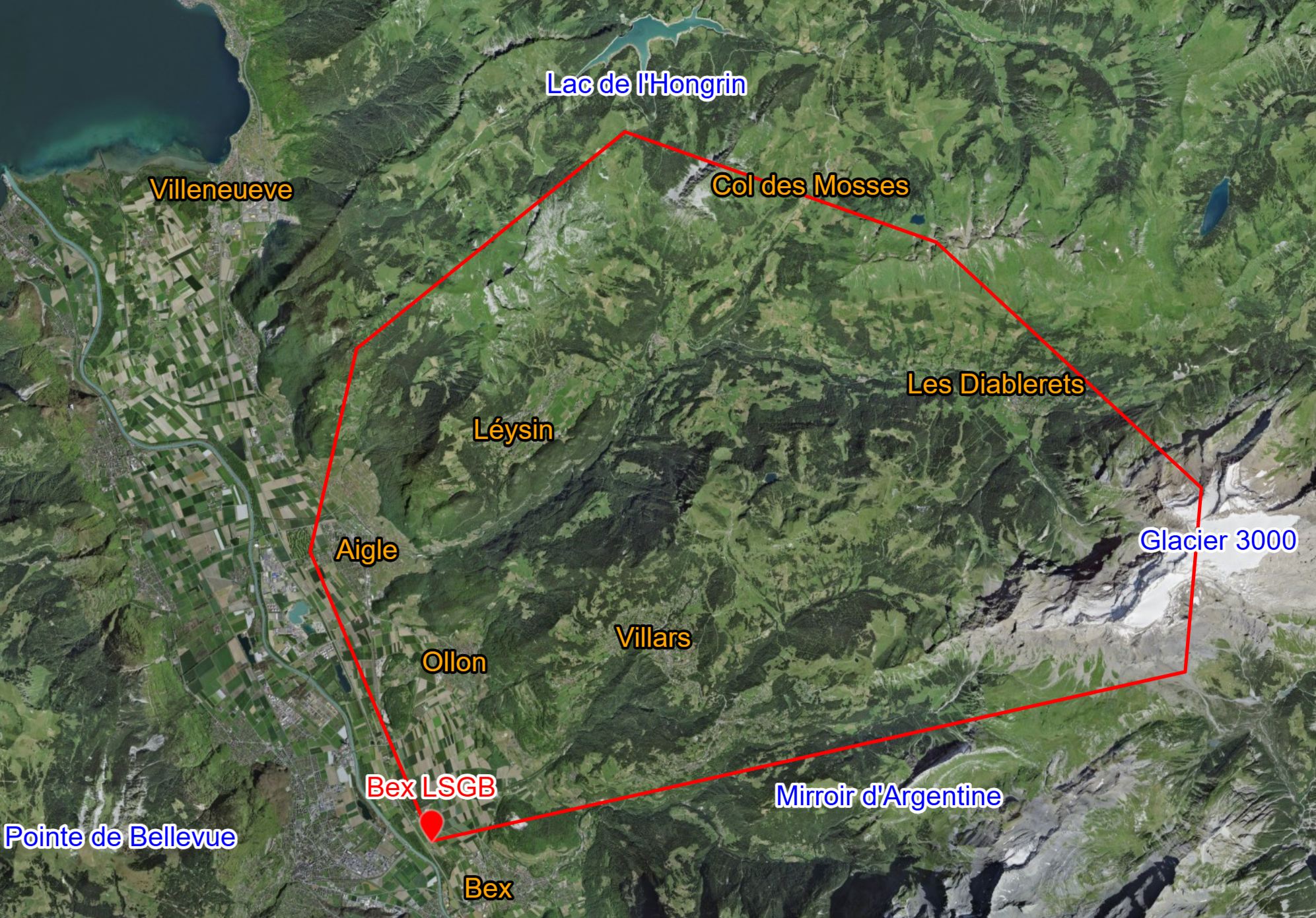 Carte du vol au-dessus du Glacier 3000, Alpes suisses
